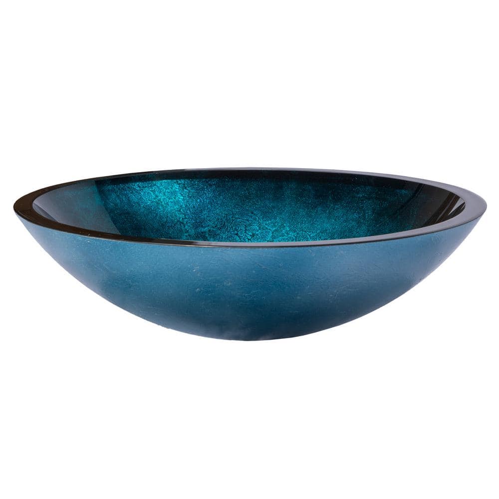 Turquoise Blue Oval Glass Above-Counter Vessel Sink