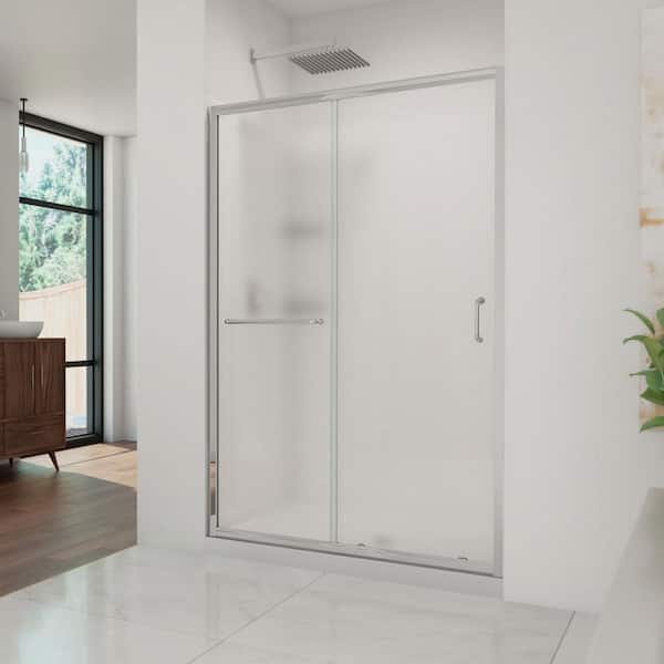 DreamLine Infinity-Z 48 in. L x 36 in. W x 77 in. H Frosted Alcove Shower Door Kit w/ Shower Wall and Center Shower Pan in Chrome