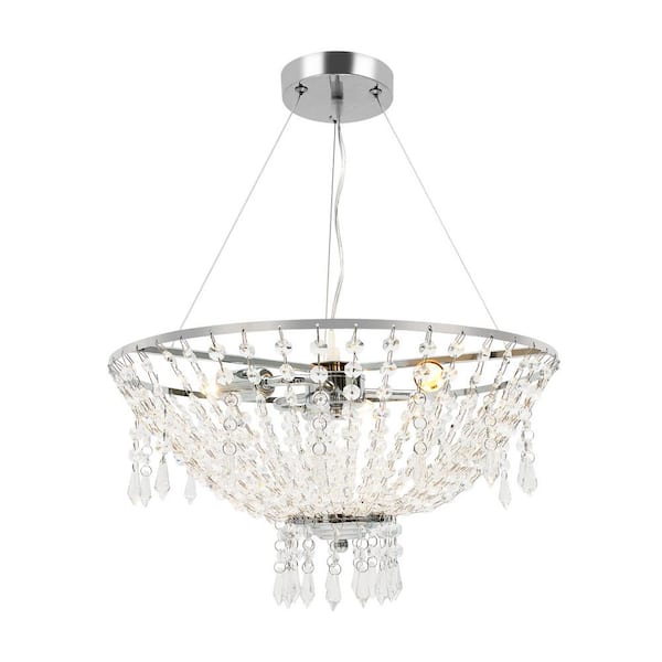 OUKANING 3-Light Chrome Modern Crystal Pendant Light with Clear Glass Shade and Adjustable Height, No Bulbs Included