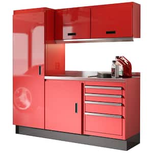 Select Series 75 in. H x 72 in. W x 22 in. D Aluminum Cabinet Set in Red with Stainless Steel Worktop (6-Piece)