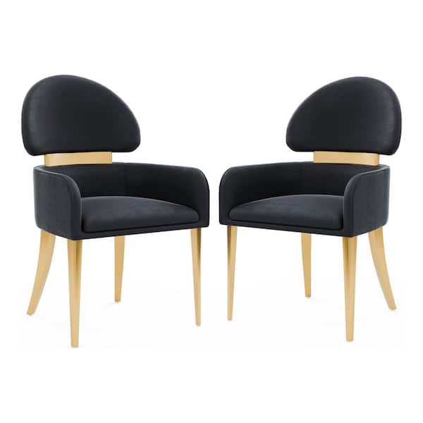 Varand Contemporary Black/Matte Gold Fabric Cushioned Dining Chair (Set of 2)