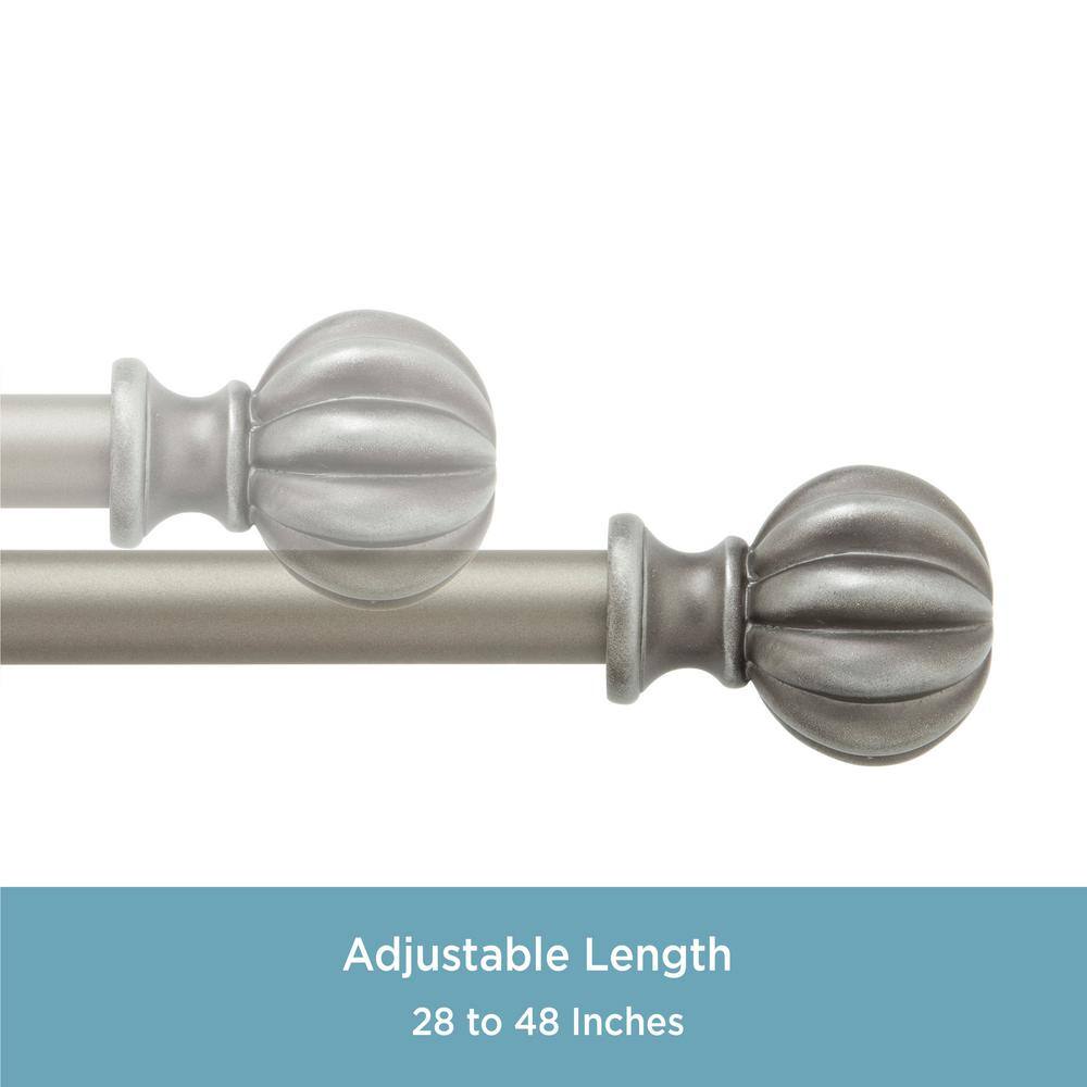 Rachel Italian Pewter Adjustable Curtain Rod with Fluted Ball Finials