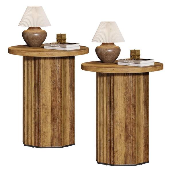 BYBLIGHT Kerlin 19.6 in. Brown Round Engineered Wood End Table Circle Side Table for Living Room (Set of 2)
