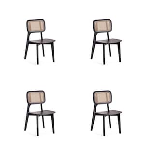 Versailles Black and Natural Cane Square Dining Side Chair (Set of 4)