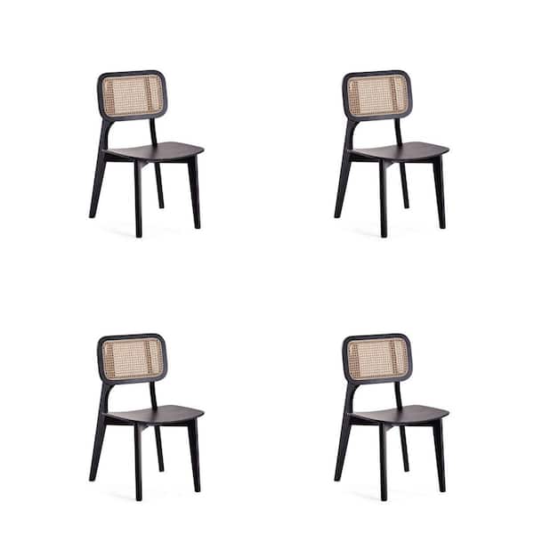 Manhattan Comfort Versailles Black and Natural Cane Square Dining Side Chair (Set of 4)