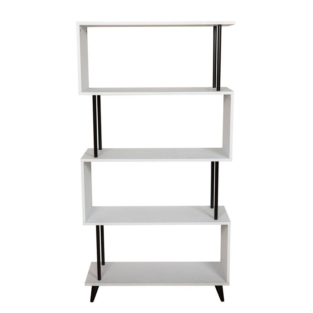 White and Black 5-Tier S-Shaped Modern Wood Bookcase