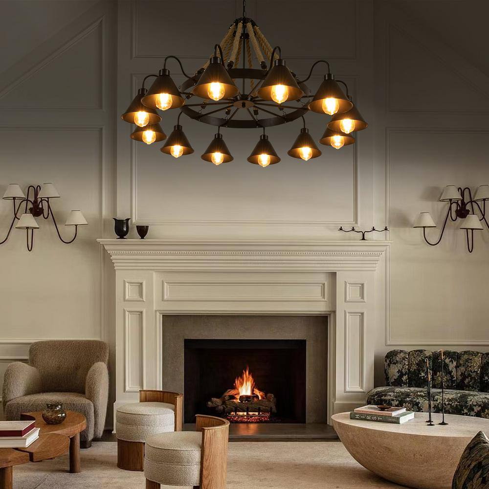 Black Metal 12-Light Geometric Island Chandelier