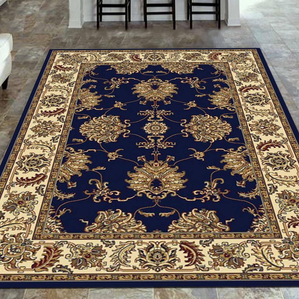 Noble Blue Synthetic Rectangular Washable Area Rug