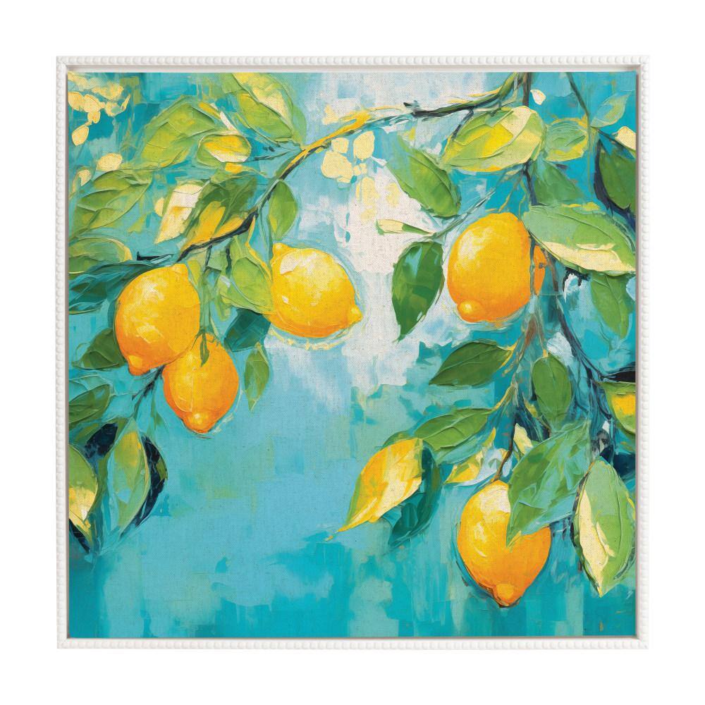 Beaded White Framed Lemon Tree Canvas Wall Art, 30x30