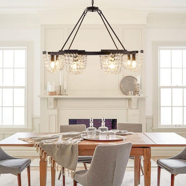 6- -Light Matte Black Anchor Grey Oak Unique/Statement Globe Accent Chandelier