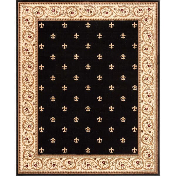 Barclay Fleur De Lis Elegance Traditional Oriental, Black 7 ft. 10 in. x 9 ft. 10 in., Area Rug