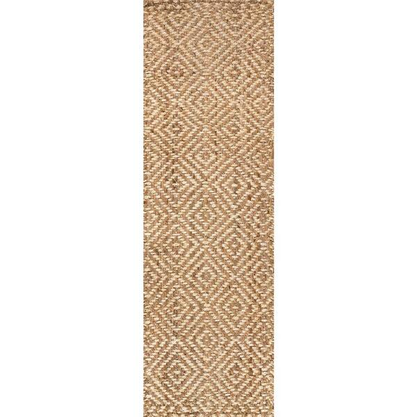 Hira Hand Woven Diamond Chunky Jute Natural 2 ft. x 10 ft. Runner Rug
