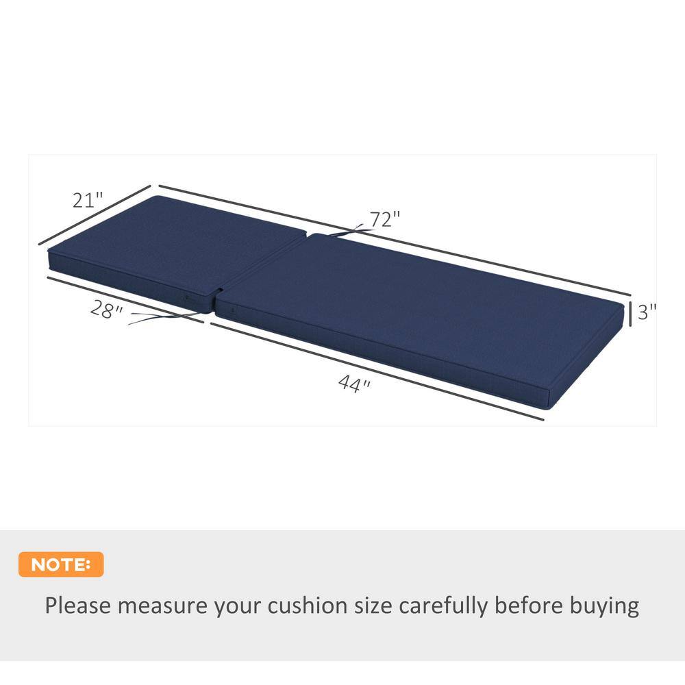 Navy Blue Outdoor Chaise Lounge Cushions with Ties, 72" x 21"