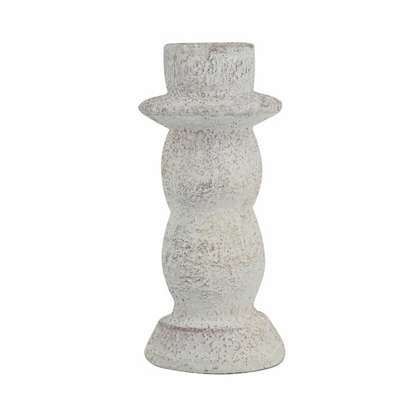 A & B Home Tiered Cement Candle Holder - D 3 in. x 6.5 in. - Brown/White