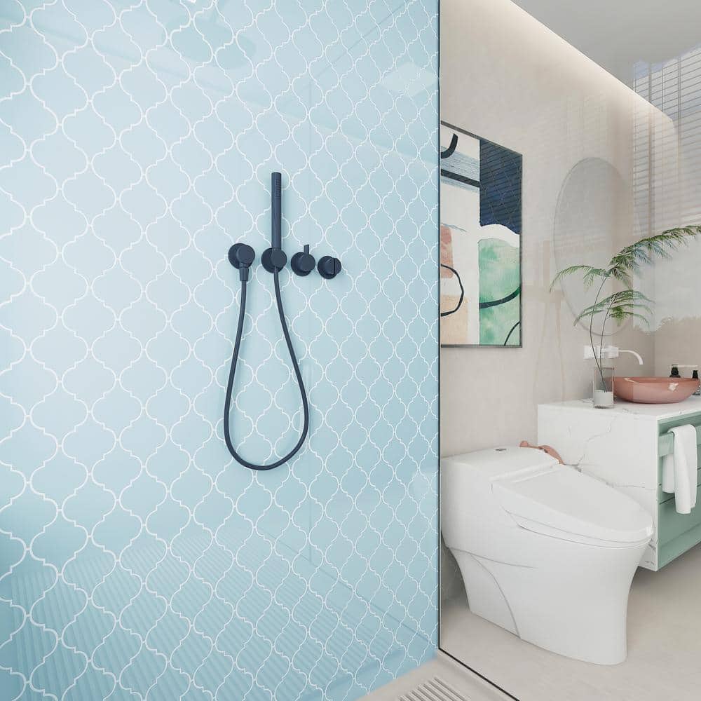 Morning Sky Blue Polished Glass Arabesque Mosaic Tile Sheet