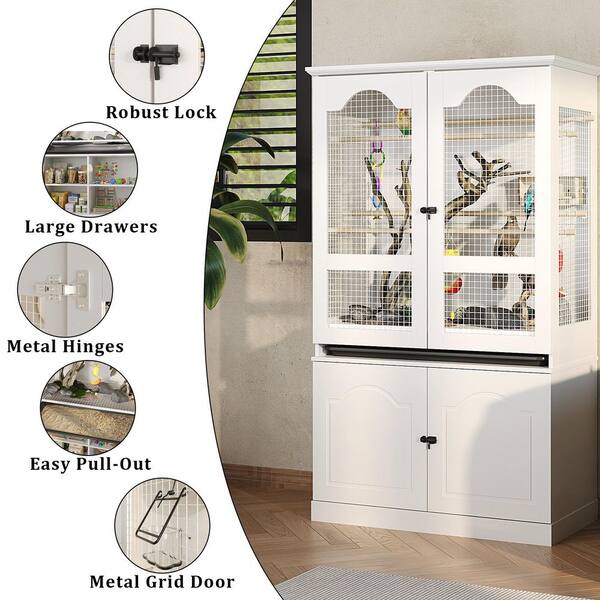 FUFU&GAGA 66.9 in. H White Wood Birdhouse w/ Double Doors, Easy