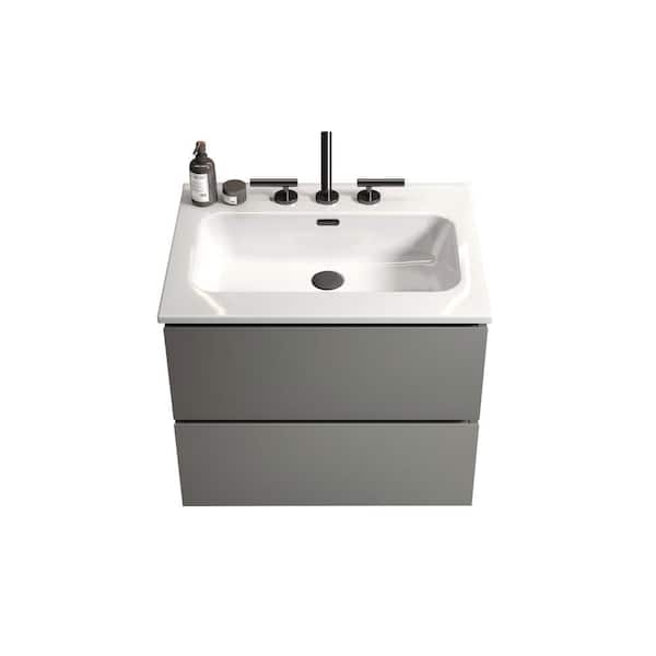 24 in. W Single Sink Floating Grey Bath Vanity with White Ceramic Top