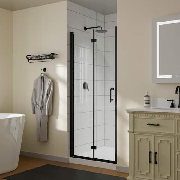 CASAINC 32 in. W x 72 in. H Folding Semi-Frameless Shower Door in Matte Black with Clear Glass