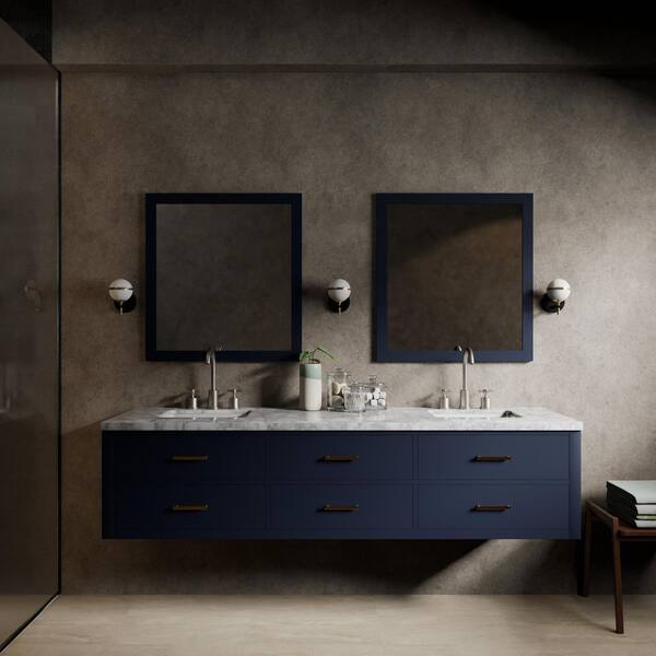 Sherman 80 in W x 22 in D Blue Double Bath Vanity and Carrara Marble Top