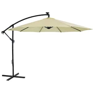 9.5 ft. Offset Cantilever Patio Umbrella in Pale Buttercup with Solar LED Lights