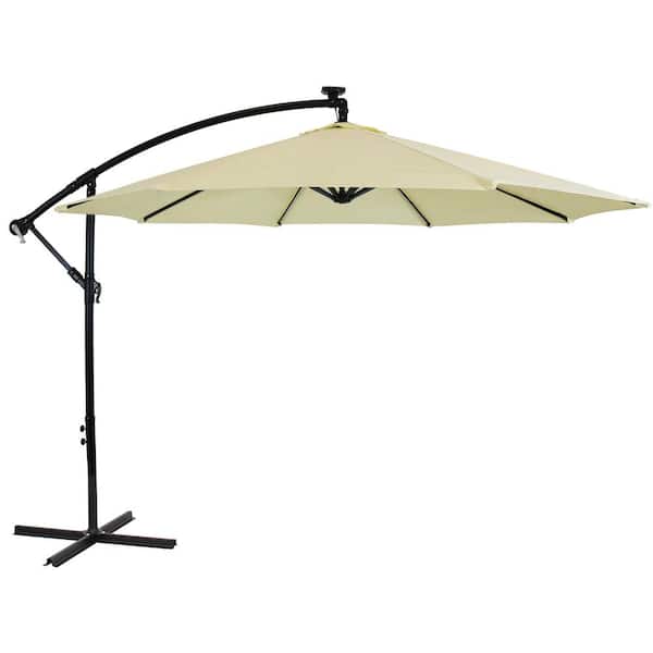 Sunnydaze Decor 9.5 ft. Offset Cantilever Patio Umbrella in Pale Buttercup with Solar LED Lights