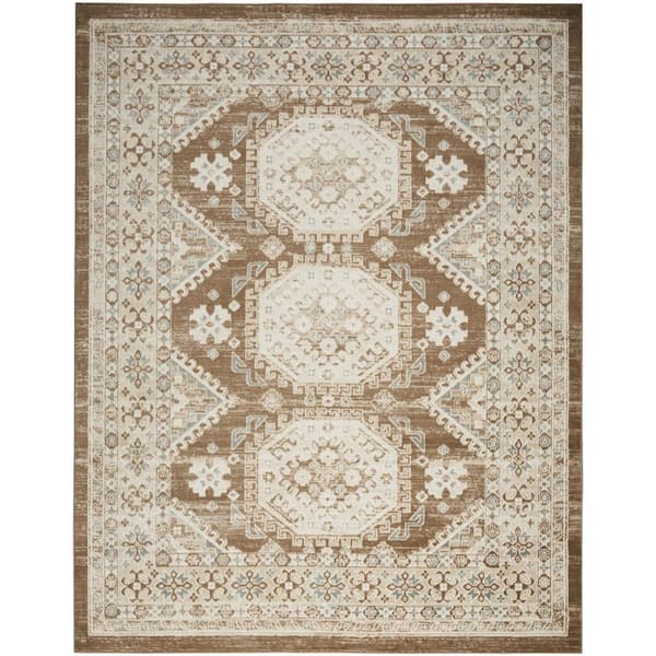 Nourison Serenity Home Ivory Mocha 9 ft. x 12 ft. Center medallion Traditional Area Rug