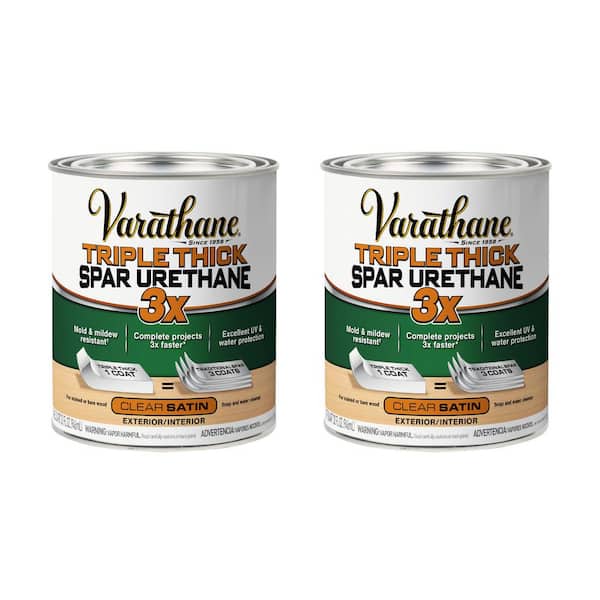 1 qt. Clear Satin Triple Thick Water-Based Outdoor Spar Urethane Exterior Wood Sealer (Case of 2)