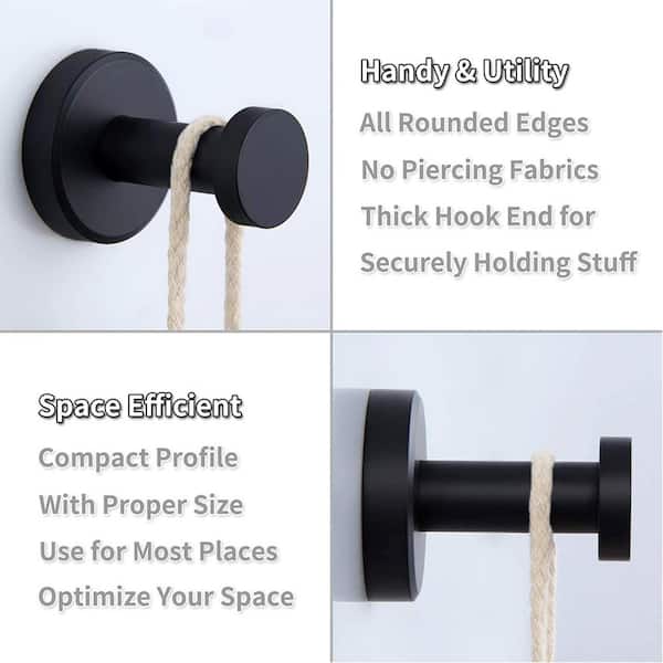 ruiling Round Bathroom Robe Hook and Towel Hook in Stainless Steel Matte  Black (2-Pack) ATK-194 - The Home Depot