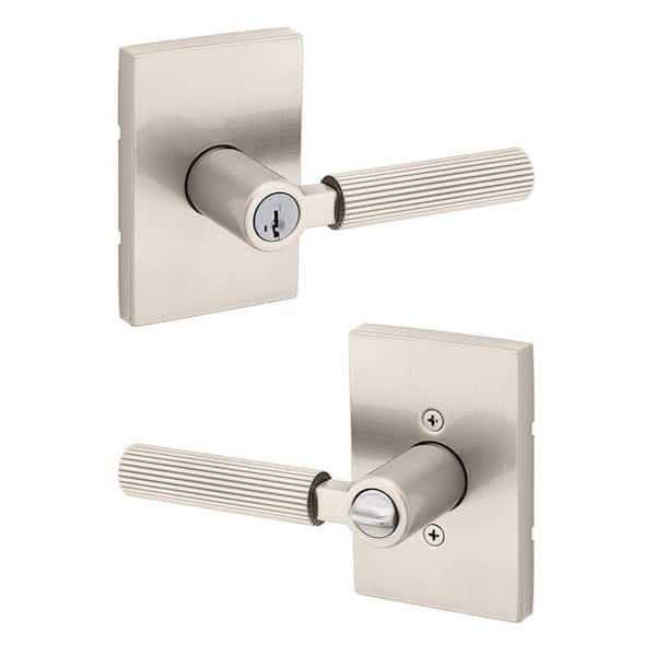 Mirada Satin Nickel Rectangle Keyed Entry Door Handle Featuring SmartKey Security