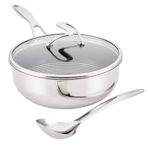 Clad 3-Piece Stainless Steel Chef Pan Silver with lid