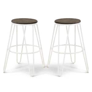 Cornelius 26 in. White Backless Steel Frame Bar Stool with Wooden Seat (Set of 2)