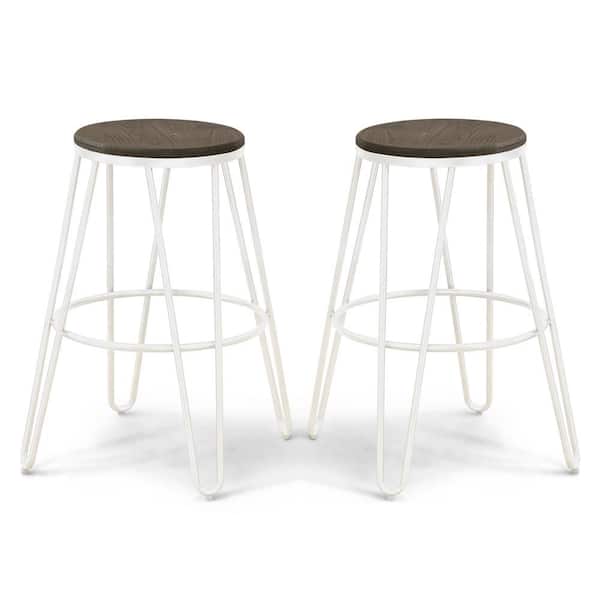 Furniture of America Cornelius 26 in. White Backless Steel Frame Bar Stool with Wooden Seat (Set of 2)