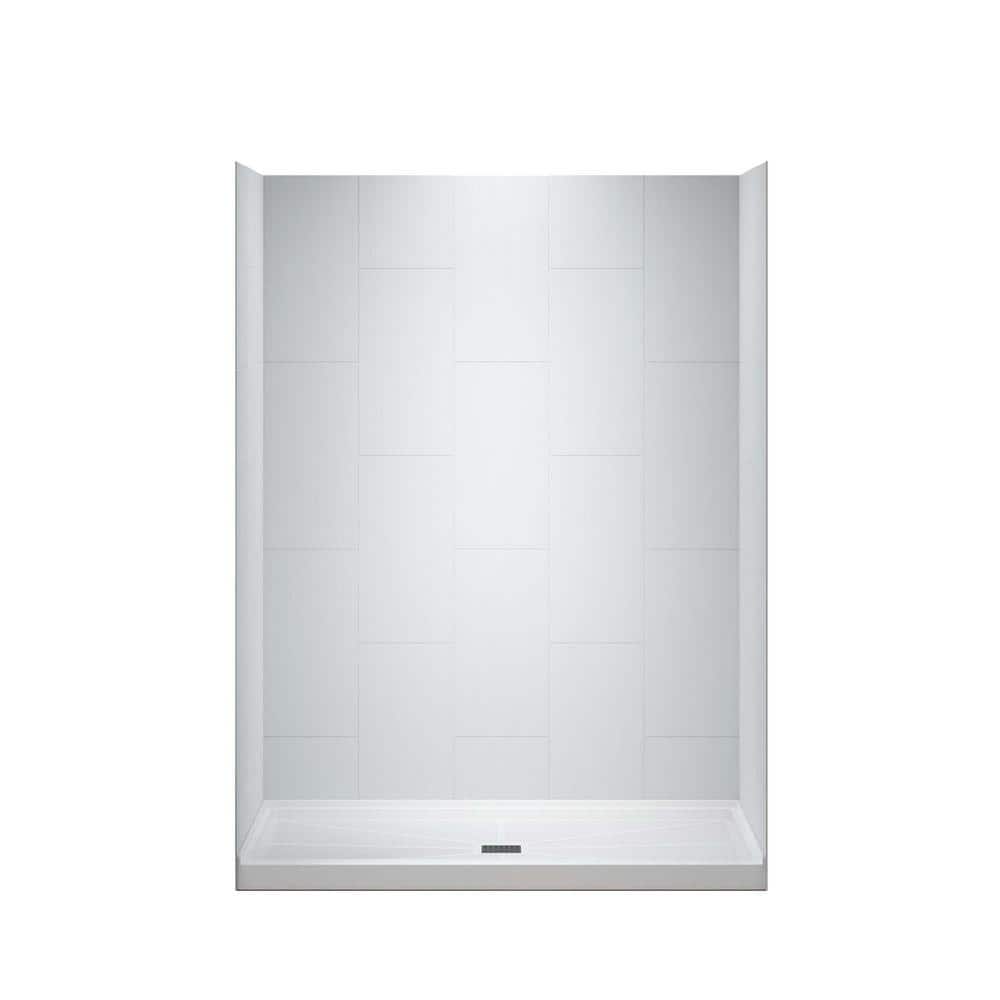 60'' White Matte Black Trim Rectangular Alcove Shower Kit