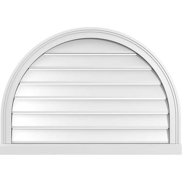 Ekena Millwork 34 in. x 24 in. Round Top White PVC Paintable Gable Louver Vent Functional