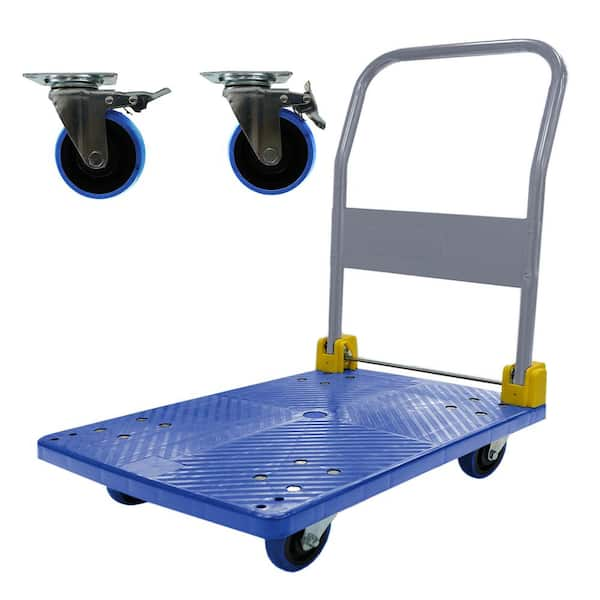 880 lbs. Capacity Platform Truck Flatbed Cart Heavy Duty Steel Foldable Push Cart Dolly with Swivel Brake Casters