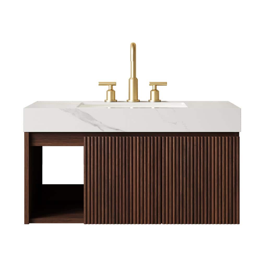 36 in. W Walnut Floating Bathroom Vanity with Carrara White Sintered Stone Top and Ceramic Sink price history on PriceWatchPro