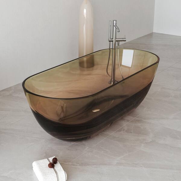 69 in. x 29.5 in. Stone Resin Solid Surface Flatbottom Freestanding Soaking Bathtub in Transparent Brown