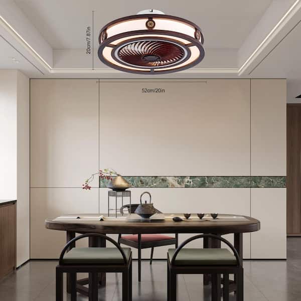 OUKANING 20 in. LED Indoor Dark Brown Neo-Chinese Style Caged Low