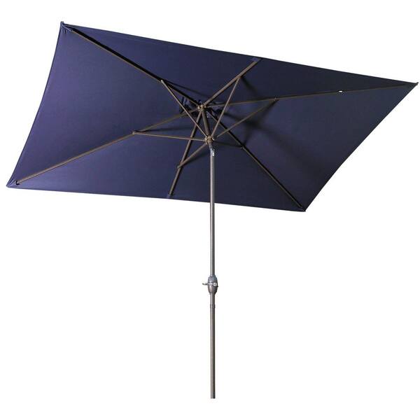 Otryad 6.5 ft. x 10 ft. Rectangular Patio Umbrella with Tilt, Crank and 6 Sturdy Ribs for Deck, Lawn, Pool in Navy Blue