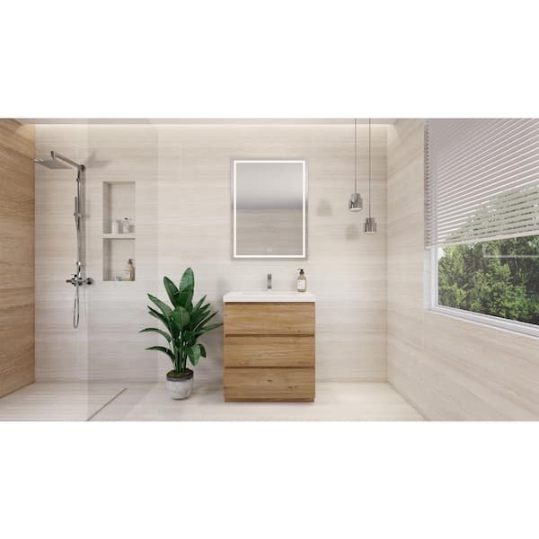 Moreno Bath Angeles 30 in. W Vanity in Natural Oak with Reinforced Acrylic Vanity Top in White with White Basin