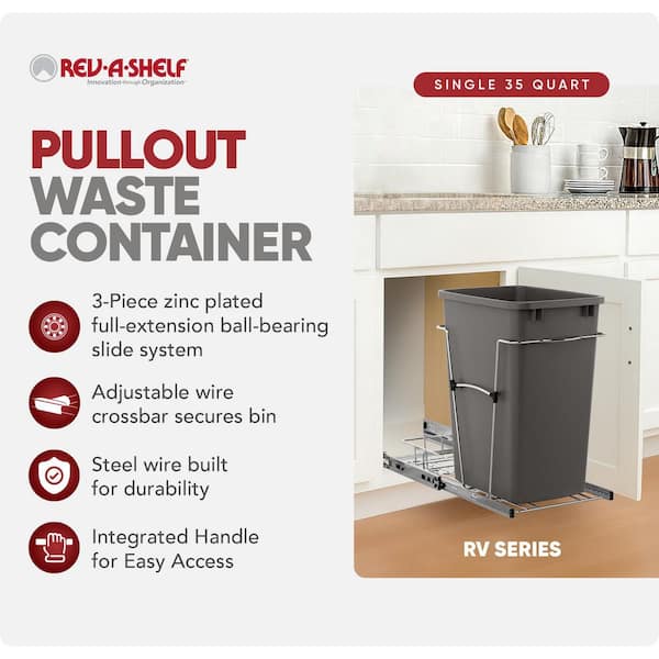 Gray Pull Out Trash Can 35 qt. for Kitchen Cabinets