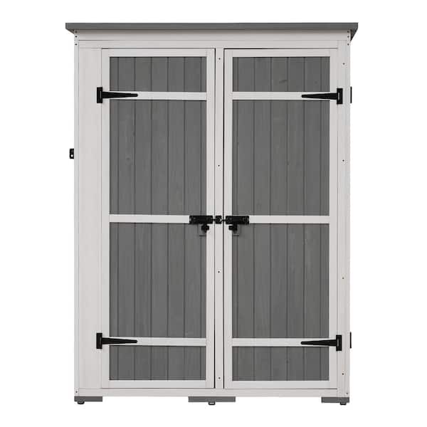 Sudzendf 48.6 in. W x 25.2 in. D x 65.7 in. H Gray Wood Outdoor Storage Cabinet with Waterproof Asphalt Roof, 4 Lockable Doors