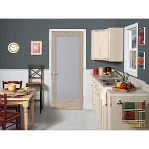 MODA Rustic 24 in. x 80 in. Left-Handed Full Lite Frosted Glass Natural Unfinished Wood Single Prehung Interior Door