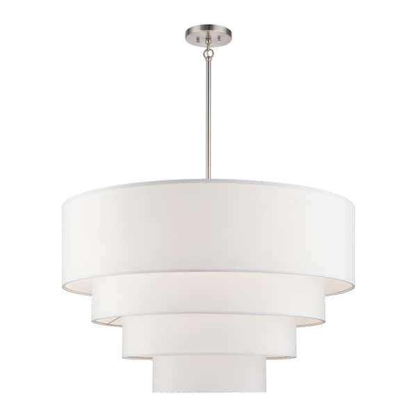 Manorwood 8-Light Brushed Nickel Chandelier with Off-White Fabric Shade