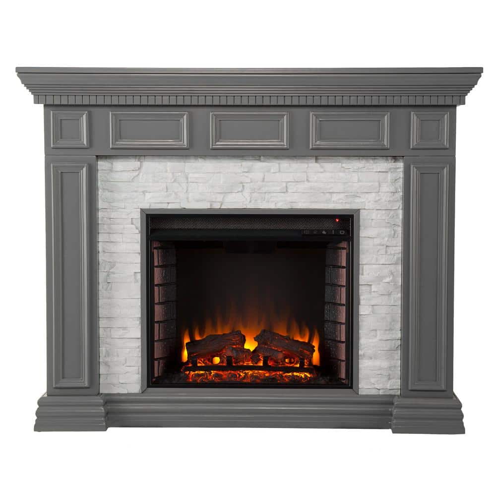 Southern Enterprises Macksen 50 in. Electric Fireplace in Gray with Faux Stone, Gray finish w/ gray faux stone -  HD474670