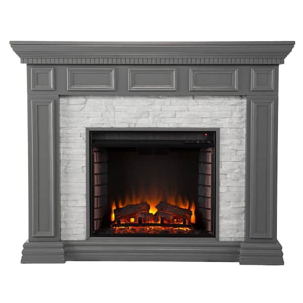 Southern Enterprises Macksen 50 in. Electric Fireplace in Gray with Faux Stone