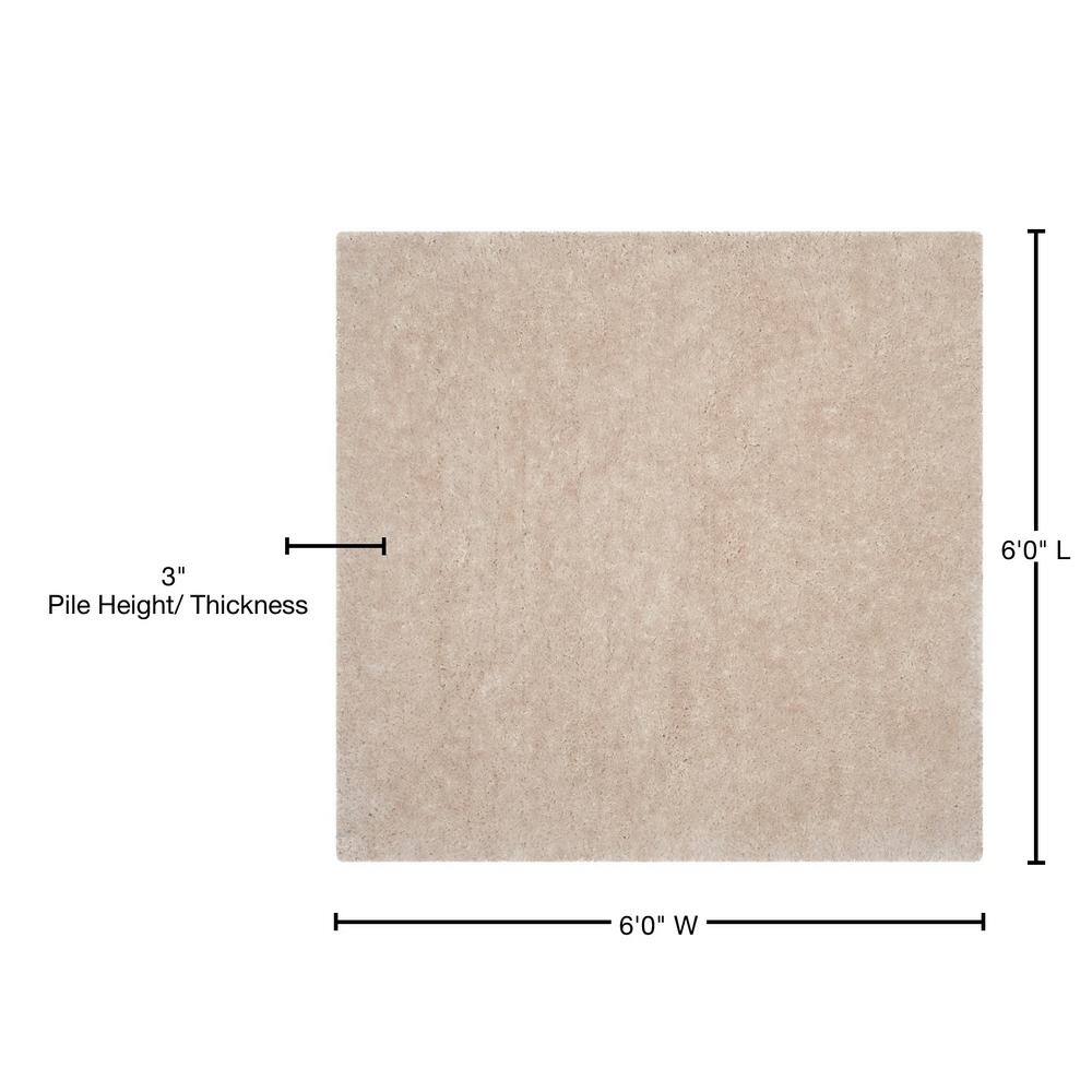 Bone 6' Square Hand-Tufted Shag Area Rug