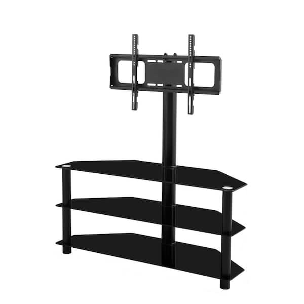 Clihome 43 in. W Black Bracket Swivel Multi-function TV Stand Fits TV's up to 65 in. with 3-Tier Shelves