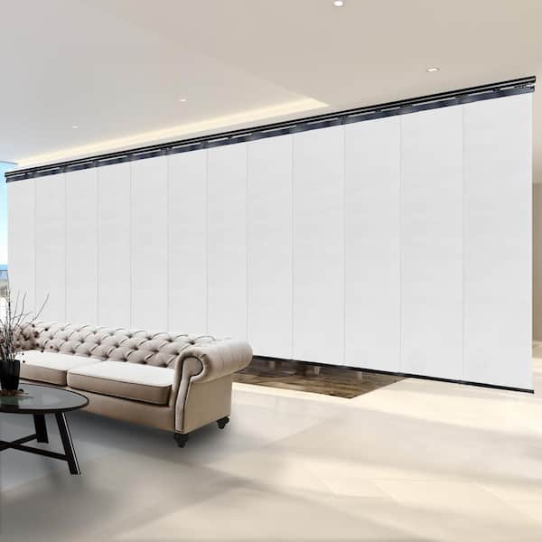 EMOH Crystal, White 140 in. x 260 in. W x 94 in. L Adjustable 12-Panel, Black Double Rail Panel Track with 23.5 in. Slates