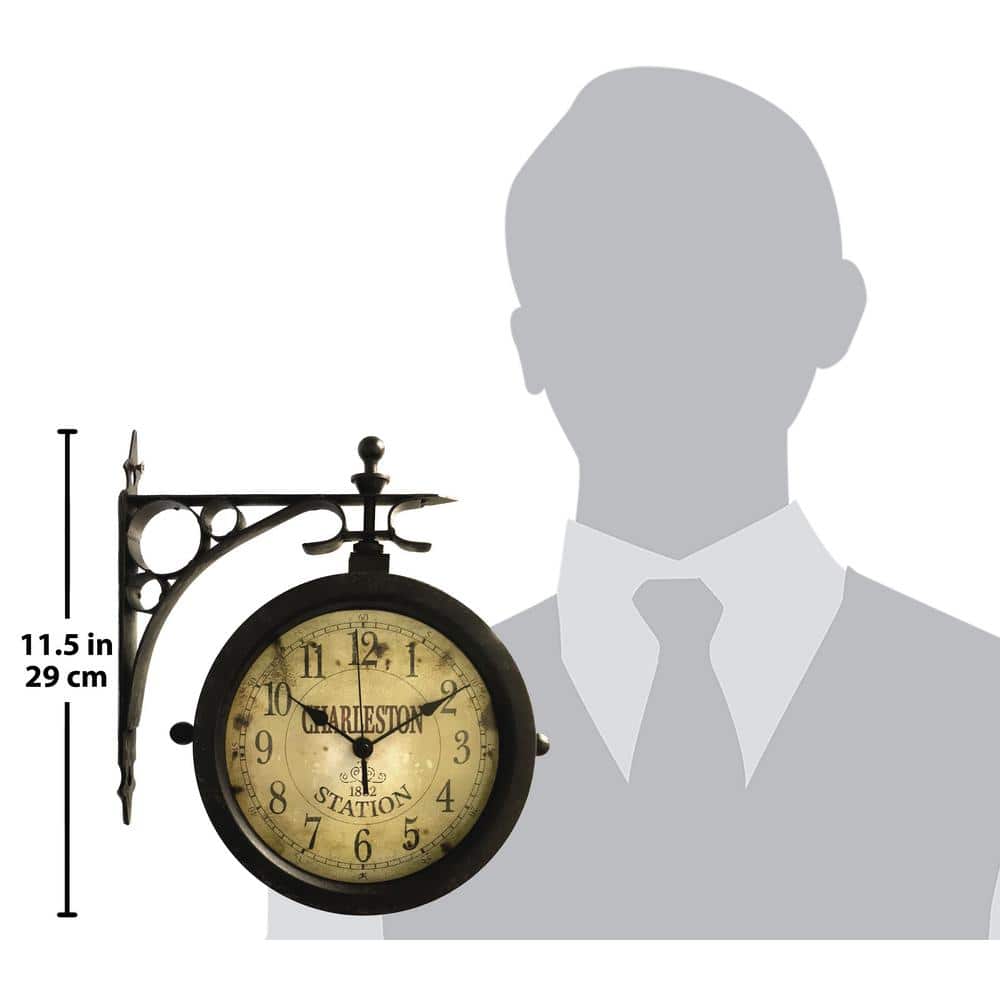 Charleston 12" Dual-Faced Brown Metal Wall Clock
